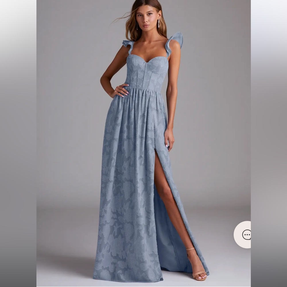 NWT AZAZIE Denisse Dusty Blue Floral Dress